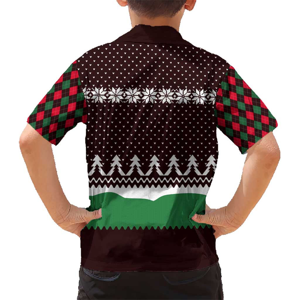 Christmas Golf Family Matching Short Sleeve Bodycon Dress and Hawaiian Shirt with Elf Golfer Argyle Plaid and Snowflake Pattern - Wonder Print Shop