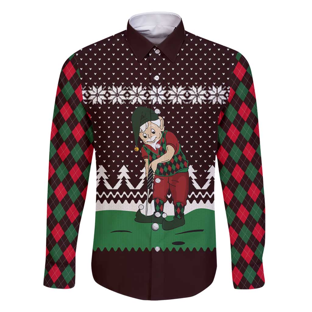 Christmas Golf Family Matching Short Sleeve Bodycon Dress and Hawaiian Shirt with Elf Golfer Argyle Plaid and Snowflake Pattern - Wonder Print Shop
