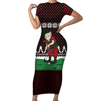 Christmas Golf Family Matching Short Sleeve Bodycon Dress and Hawaiian Shirt with Elf Golfer Argyle Plaid and Snowflake Pattern - Wonder Print Shop