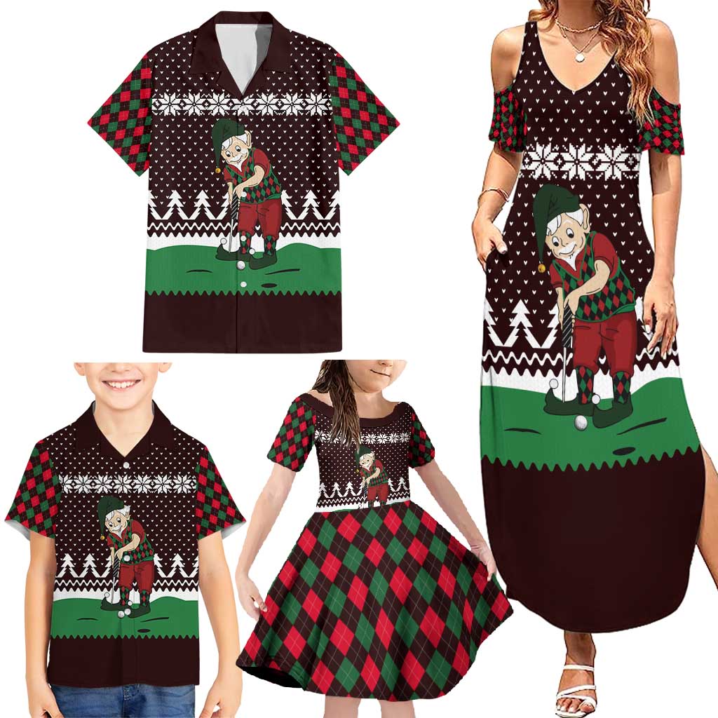 Christmas Golf Family Matching Summer Maxi Dress and Hawaiian Shirt with Elf Golfer Argyle Plaid and Snowflake Pattern - Wonder Print Shop