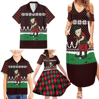Christmas Golf Family Matching Summer Maxi Dress and Hawaiian Shirt with Elf Golfer Argyle Plaid and Snowflake Pattern - Wonder Print Shop