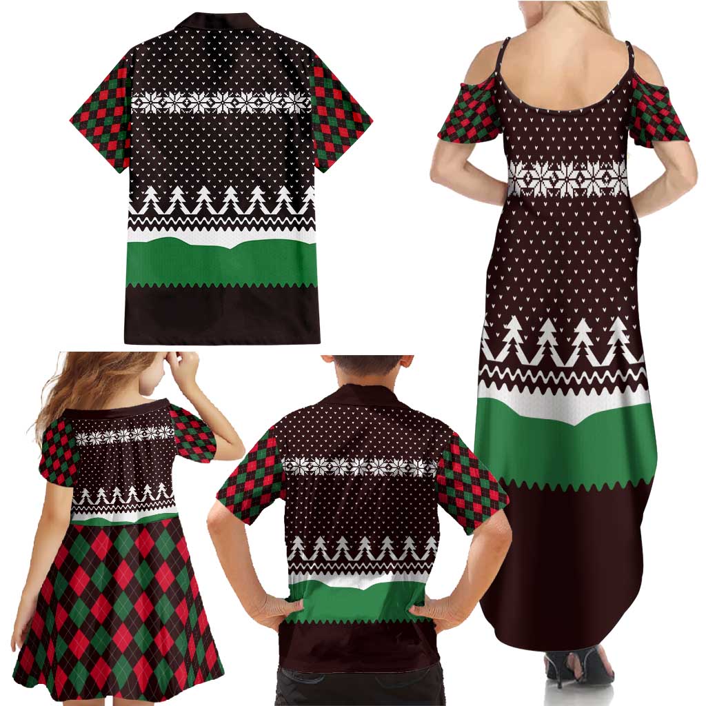 Christmas Golf Family Matching Summer Maxi Dress and Hawaiian Shirt with Elf Golfer Argyle Plaid and Snowflake Pattern - Wonder Print Shop