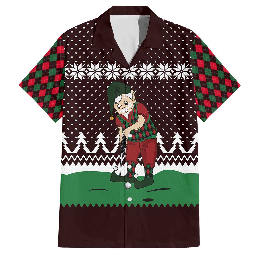 Christmas Golf Family Matching Summer Maxi Dress and Hawaiian Shirt with Elf Golfer Argyle Plaid and Snowflake Pattern - Wonder Print Shop