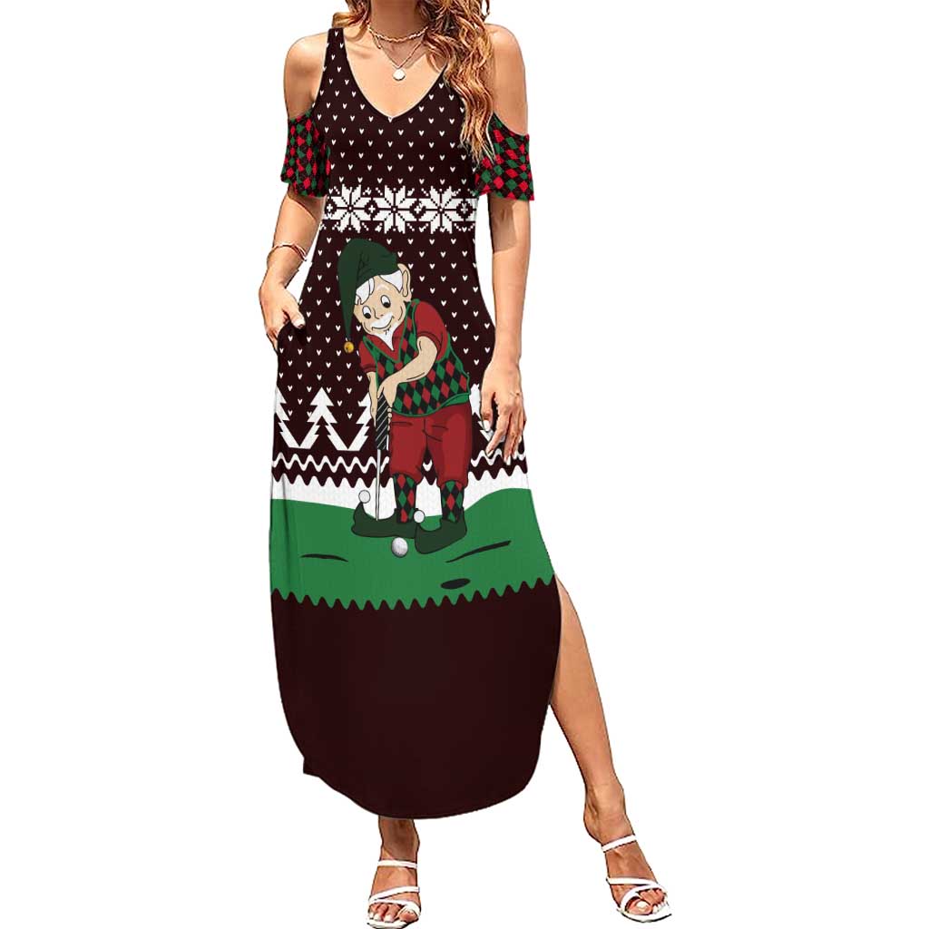 Christmas Golf Family Matching Summer Maxi Dress and Hawaiian Shirt with Elf Golfer Argyle Plaid and Snowflake Pattern - Wonder Print Shop