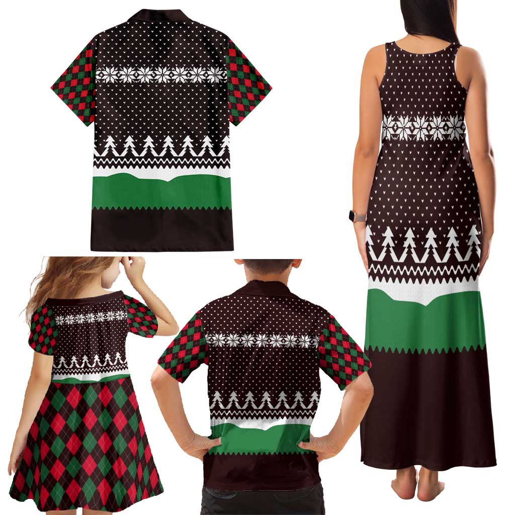 Christmas Golf Family Matching Tank Maxi Dress and Hawaiian Shirt with Elf Golfer Argyle Plaid and Snowflake Pattern - Wonder Print Shop