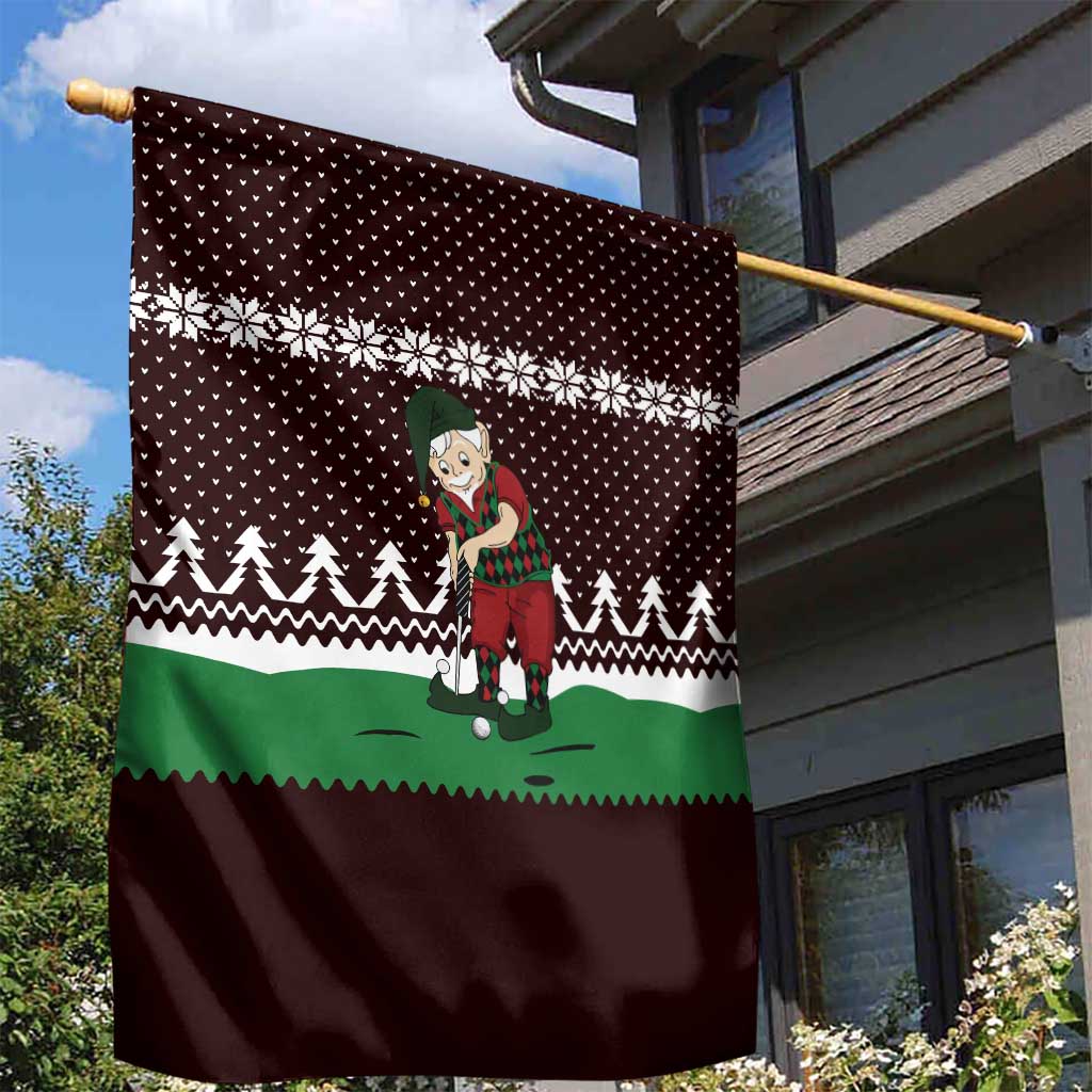 Christmas Golf Garden Flag with Elf Golfer Argyle Plaid and Snowflake Pattern - Wonder Print Shop