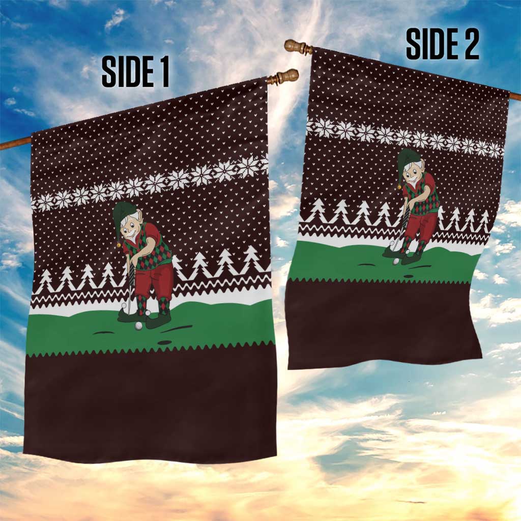 Christmas Golf Garden Flag with Elf Golfer Argyle Plaid and Snowflake Pattern - Wonder Print Shop