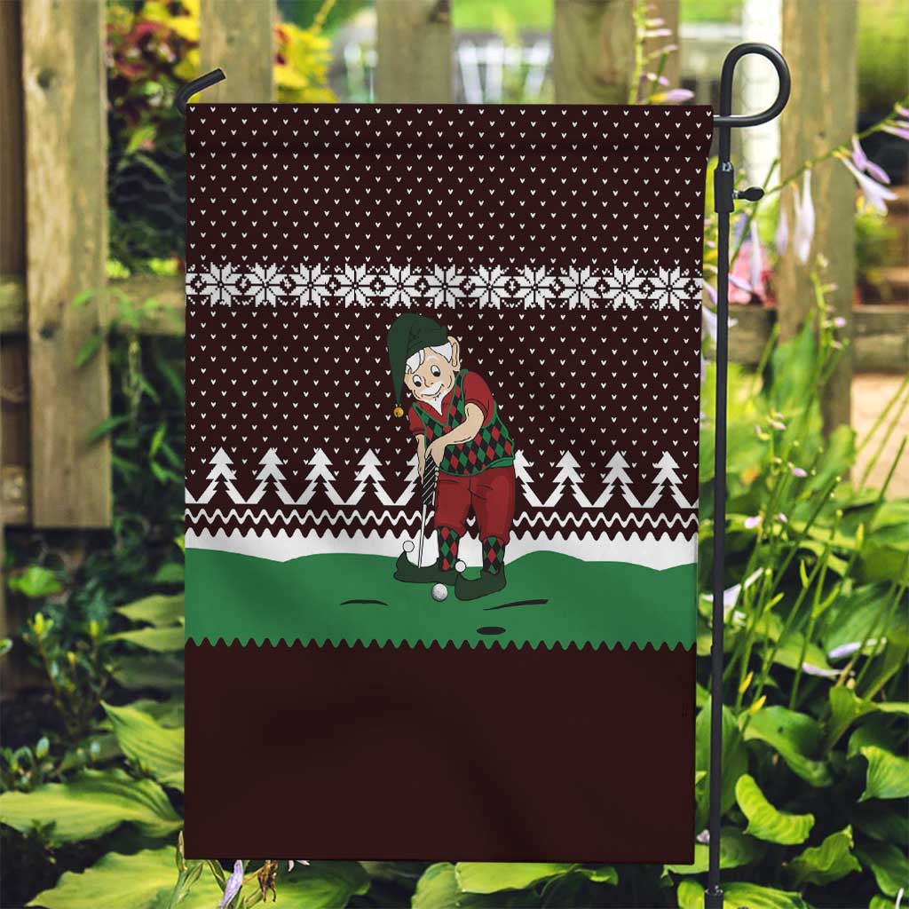 Christmas Golf Garden Flag with Elf Golfer Argyle Plaid and Snowflake Pattern - Wonder Print Shop