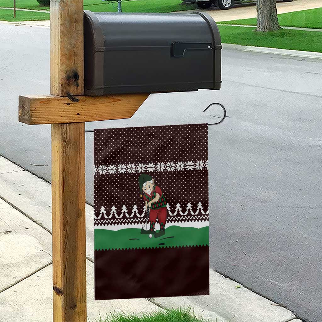 Christmas Golf Garden Flag with Elf Golfer Argyle Plaid and Snowflake Pattern - Wonder Print Shop