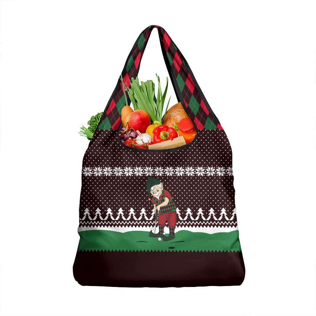 Christmas Golf Grocery Bag with Elf Golfer Argyle Plaid and Snowflake Pattern - Wonder Print Shop
