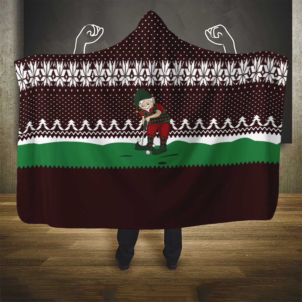 Christmas Golf Hooded Blanket with Elf Golfer Argyle Plaid and Snowflake Pattern - Wonder Print Shop