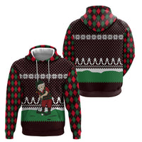 Christmas Golf Hoodie with Elf Golfer Argyle Plaid and Snowflake Pattern - Wonder Print Shop