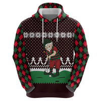 Christmas Golf Hoodie with Elf Golfer Argyle Plaid and Snowflake Pattern - Wonder Print Shop