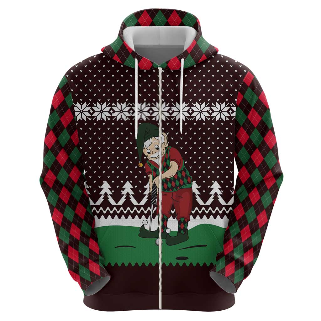 Christmas Golf Hoodie with Elf Golfer Argyle Plaid and Snowflake Pattern - Wonder Print Shop