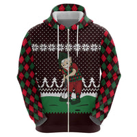 Christmas Golf Hoodie with Elf Golfer Argyle Plaid and Snowflake Pattern - Wonder Print Shop