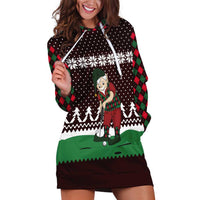 Christmas Golf Hoodie Dress with Elf Golfer Argyle Plaid and Snowflake Pattern - Wonder Print Shop