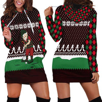 Christmas Golf Hoodie Dress with Elf Golfer Argyle Plaid and Snowflake Pattern - Wonder Print Shop