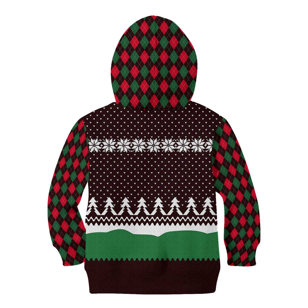 Christmas Golf Kid Hoodie with Elf Golfer Argyle Plaid and Snowflake Pattern - Wonder Print Shop