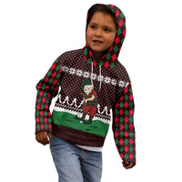 Christmas Golf Kid Hoodie with Elf Golfer Argyle Plaid and Snowflake Pattern - Wonder Print Shop