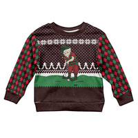 Christmas Golf Kid Ugly Christmas Sweater with Elf Golfer Argyle Plaid and Snowflake Pattern - Wonder Print Shop