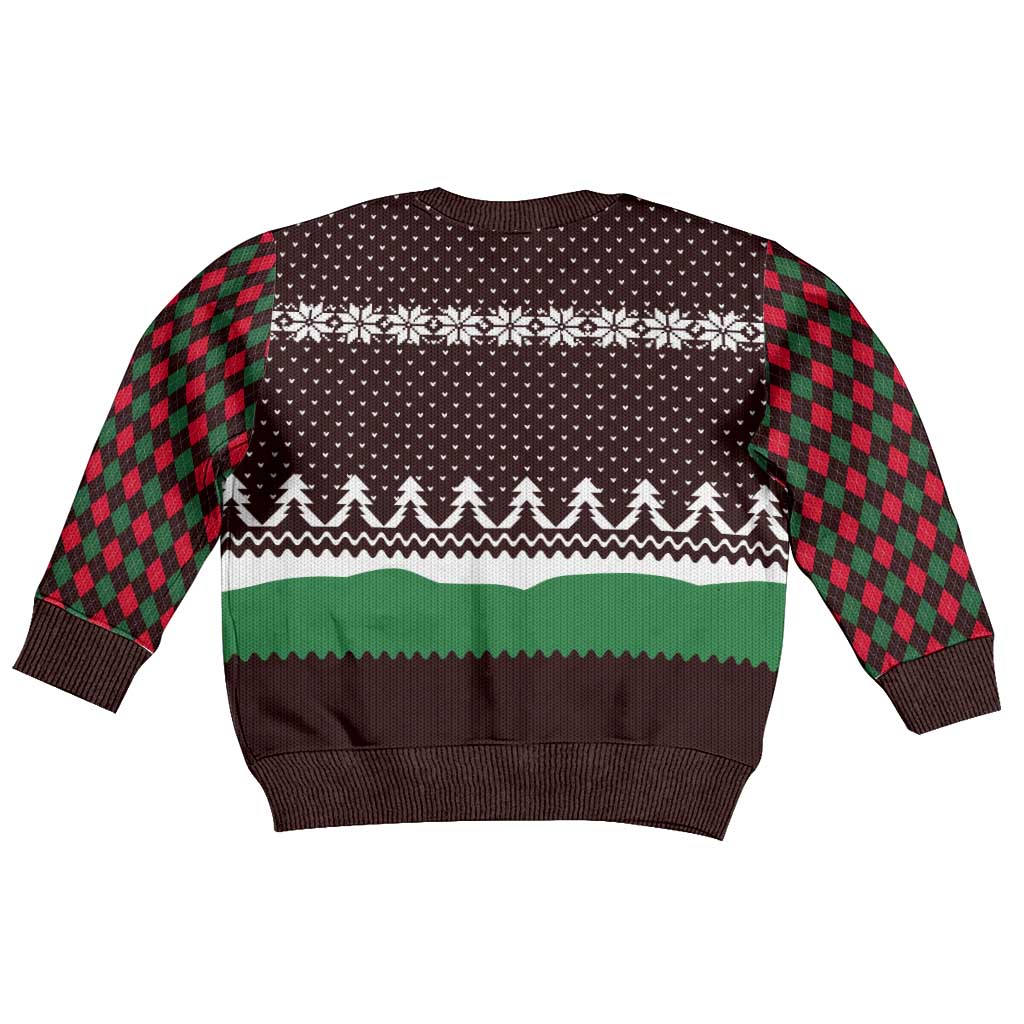 Christmas Golf Kid Ugly Christmas Sweater with Elf Golfer Argyle Plaid and Snowflake Pattern - Wonder Print Shop