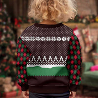 Christmas Golf Kid Ugly Christmas Sweater with Elf Golfer Argyle Plaid and Snowflake Pattern - Wonder Print Shop