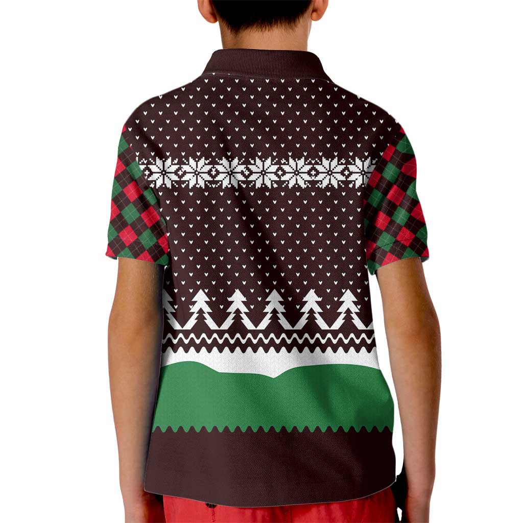 Christmas Golf Kid Polo Shirt with Elf Golfer Argyle Plaid and Snowflake Pattern - Wonder Print Shop