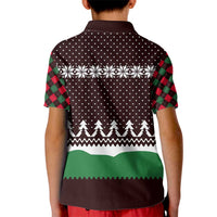Christmas Golf Kid Polo Shirt with Elf Golfer Argyle Plaid and Snowflake Pattern - Wonder Print Shop