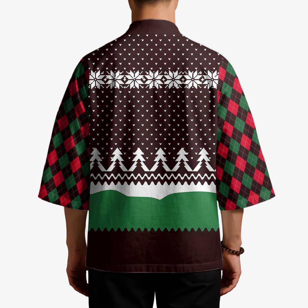 Christmas Golf Kimono with Elf Golfer Argyle Plaid and Snowflake Pattern - Wonder Print Shop