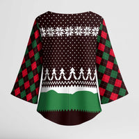 Christmas Golf Kimono Sleeve Blouse with Elf Golfer Argyle Plaid and Snowflake Pattern - Wonder Print Shop