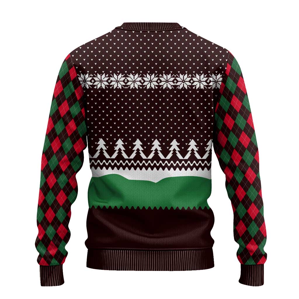 Christmas Golf Ugly Christmas Sweater with Elf Golfer Argyle Plaid and Snowflake Pattern - Wonder Print Shop