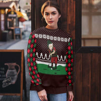 Christmas Golf Ugly Christmas Sweater with Elf Golfer Argyle Plaid and Snowflake Pattern - Wonder Print Shop