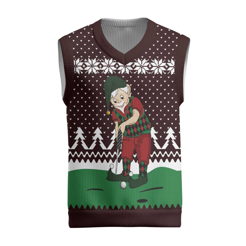 Christmas Golf Christmas Knitted V-Neck Vest with Elf Golfer Argyle Plaid and Snowflake Pattern - Wonder Print Shop