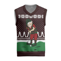 Christmas Golf Christmas Knitted V-Neck Vest with Elf Golfer Argyle Plaid and Snowflake Pattern - Wonder Print Shop