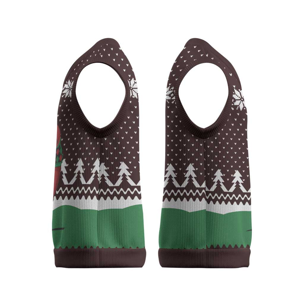 Christmas Golf Christmas Knitted V-Neck Vest with Elf Golfer Argyle Plaid and Snowflake Pattern - Wonder Print Shop
