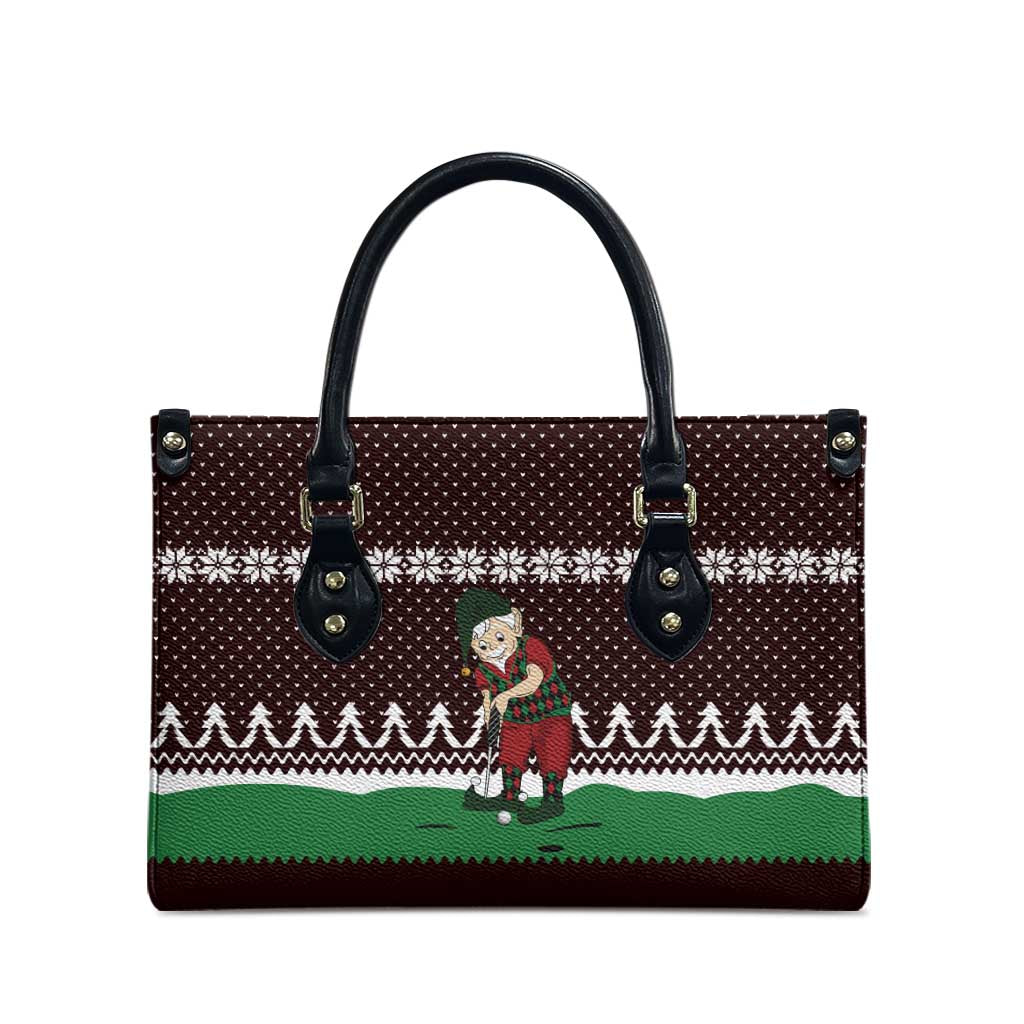 Christmas Golf Leather Bag with Elf Golfer Argyle Plaid and Snowflake Pattern - Wonder Print Shop