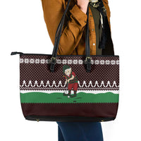 Christmas Golf Leather Tote Bag with Elf Golfer Argyle Plaid and Snowflake Pattern - Wonder Print Shop