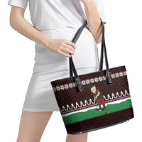 Christmas Golf Leather Tote Bag with Elf Golfer Argyle Plaid and Snowflake Pattern - Wonder Print Shop