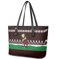 Christmas Golf Leather Tote Bag with Elf Golfer Argyle Plaid and Snowflake Pattern - Wonder Print Shop
