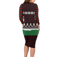 Christmas Golf Long Sleeve Bodycon Dress with Elf Golfer Argyle Plaid and Snowflake Pattern - Wonder Print Shop