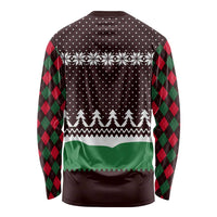 Christmas Golf Long Sleeve Shirt with Elf Golfer Argyle Plaid and Snowflake Pattern - Wonder Print Shop
