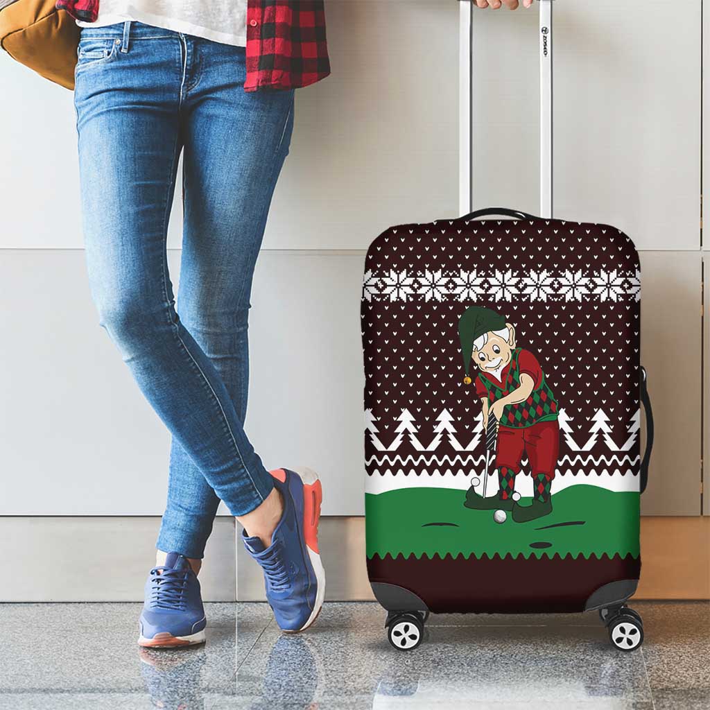Christmas Golf Luggage Cover with Elf Golfer Argyle Plaid and Snowflake Pattern - Wonder Print Shop