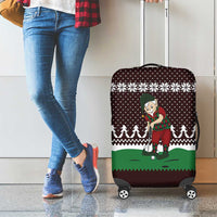 Christmas Golf Luggage Cover with Elf Golfer Argyle Plaid and Snowflake Pattern - Wonder Print Shop
