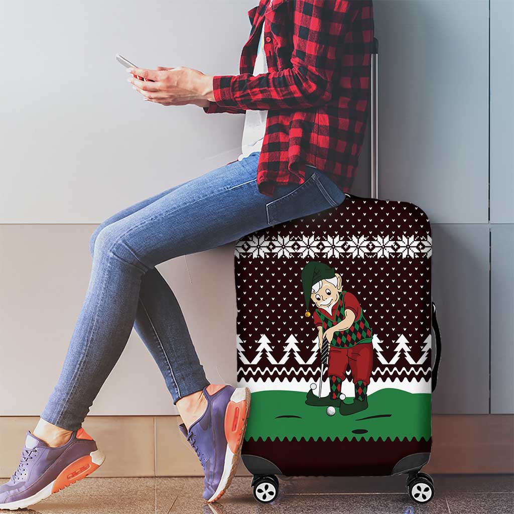 Christmas Golf Luggage Cover with Elf Golfer Argyle Plaid and Snowflake Pattern - Wonder Print Shop