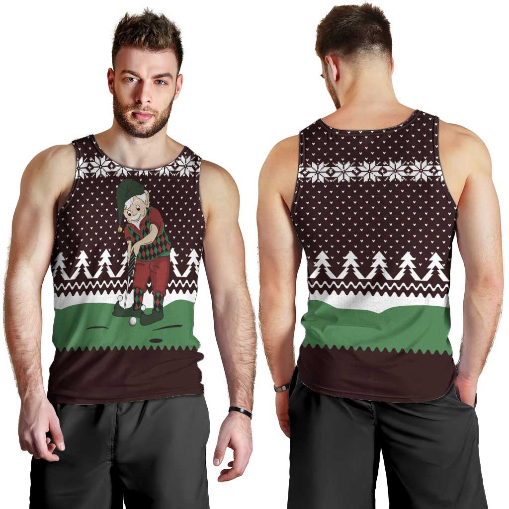 Christmas Golf Men Tank Top with Elf Golfer Argyle Plaid and Snowflake Pattern - Wonder Print Shop