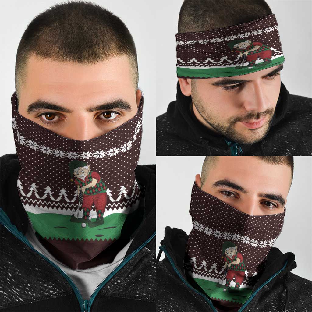 Christmas Golf Neck Gaiter with Elf Golfer Argyle Plaid and Snowflake Pattern - Wonder Print Shop