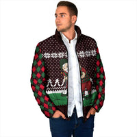 Christmas Golf Padded Jacket with Elf Golfer Argyle Plaid and Snowflake Pattern - Wonder Print Shop