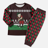 Christmas Golf Christmas Pajama Set with Elf Golfer Argyle Plaid and Snowflake Pattern - Wonder Print Shop