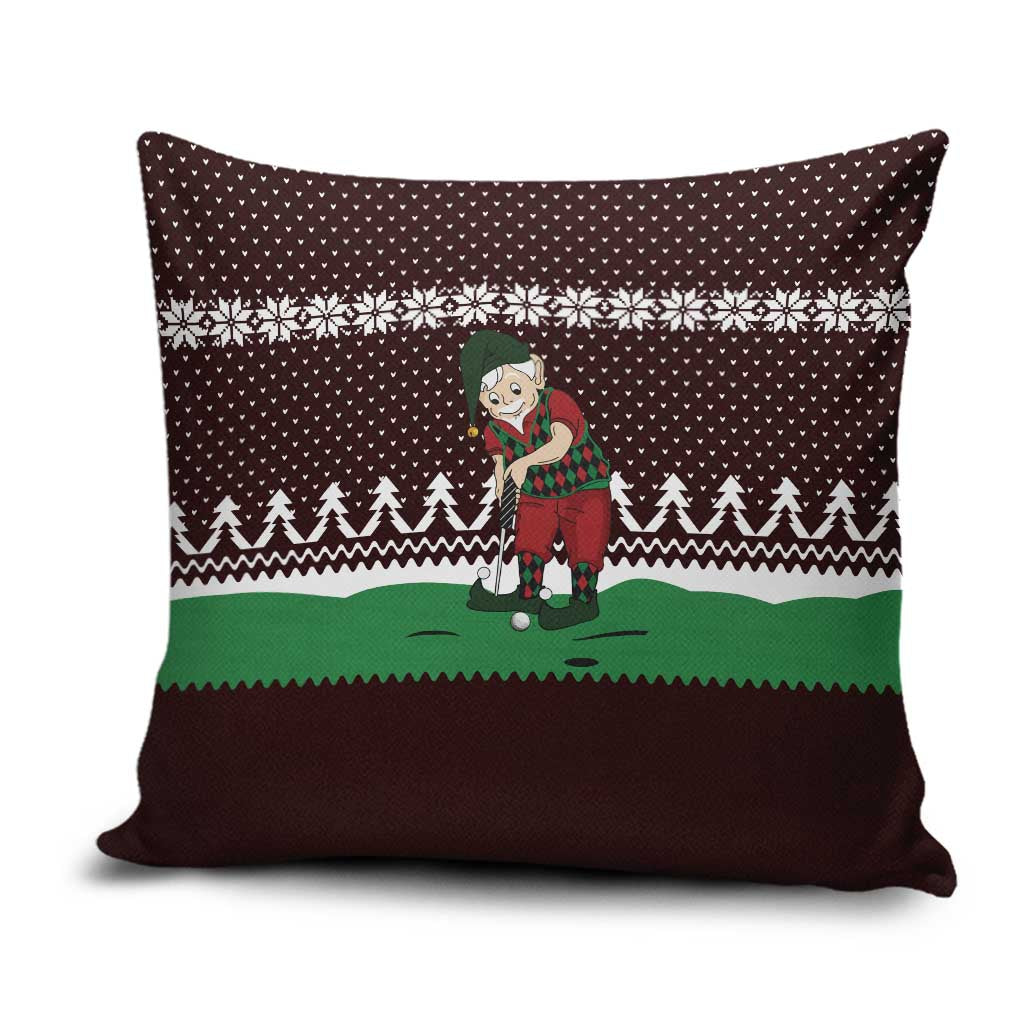 Christmas Golf Pillow Cover with Elf Golfer Argyle Plaid and Snowflake Pattern - Wonder Print Shop