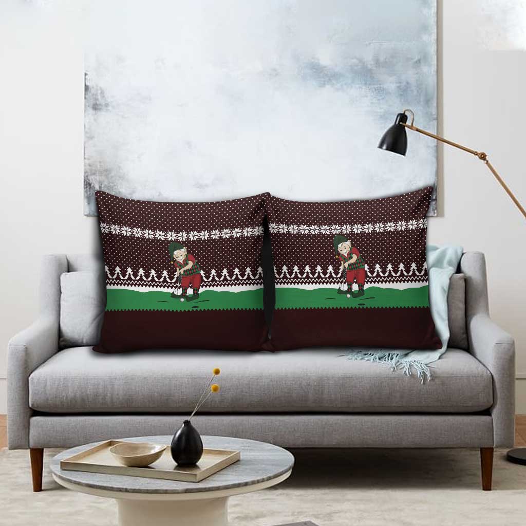 Christmas Golf Pillow Cover with Elf Golfer Argyle Plaid and Snowflake Pattern - Wonder Print Shop